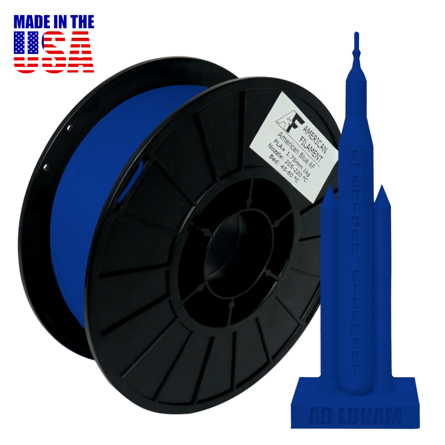 American Blue AF 1.75mm PLA+ Filament Made in the USA!
