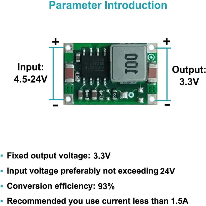 3.3V Buck Converter DC-DC Voltage Regulator Module | MP2307DN / MP184EN Compatible | 5–24V to 3.3V 1.5A