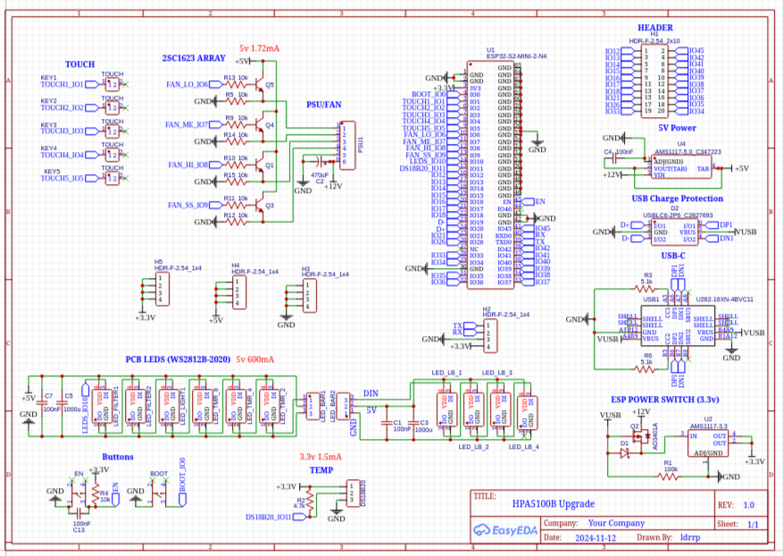 HPA5100B ESPHOME PCB, Converts your air purifier into a smart purifier