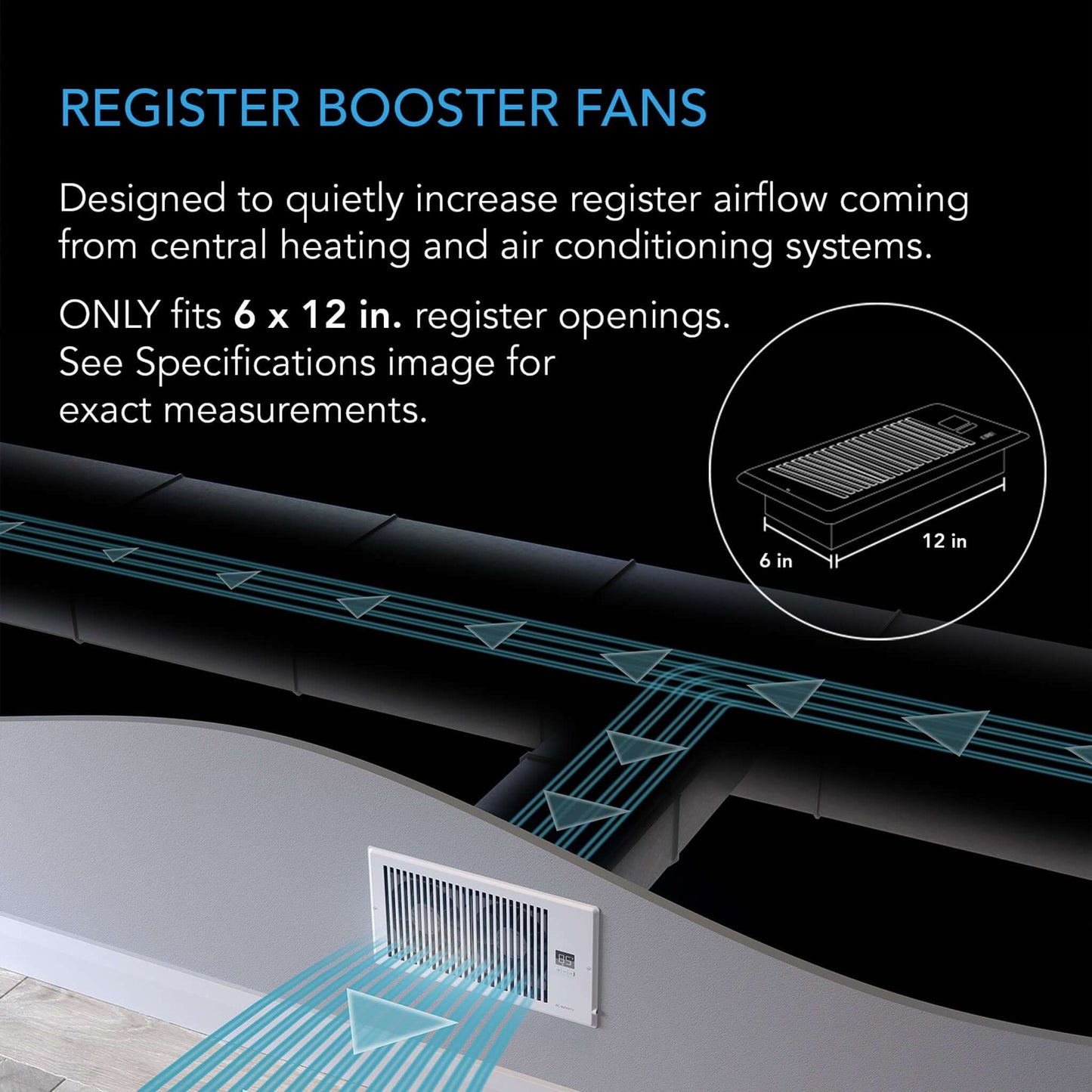 AC Infinity AIRTAP T6, Quiet Register Booster Fan System, Bronze, for 6" x 12" Registers
