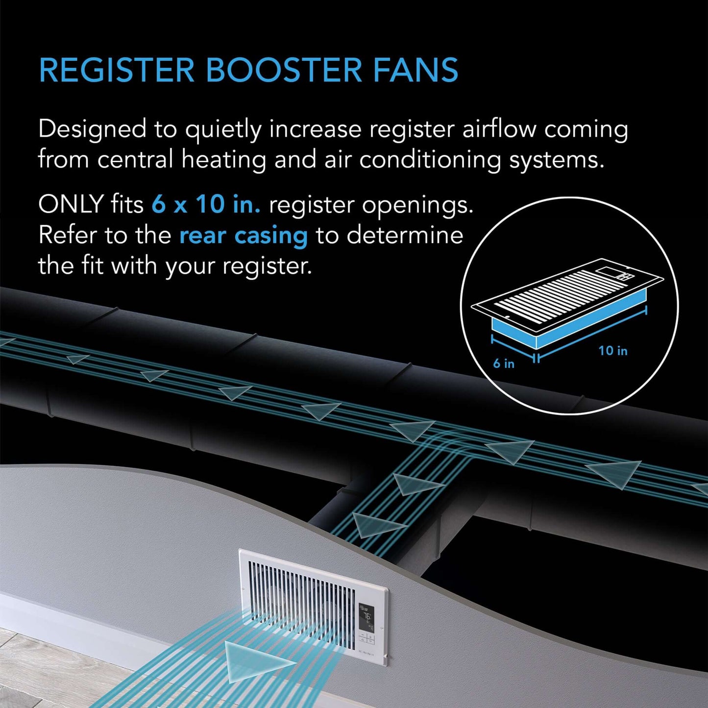 AC Infinity AIRTAP T6, Quiet Register Booster Fan System, Bronze, for 6" x 10" Registers