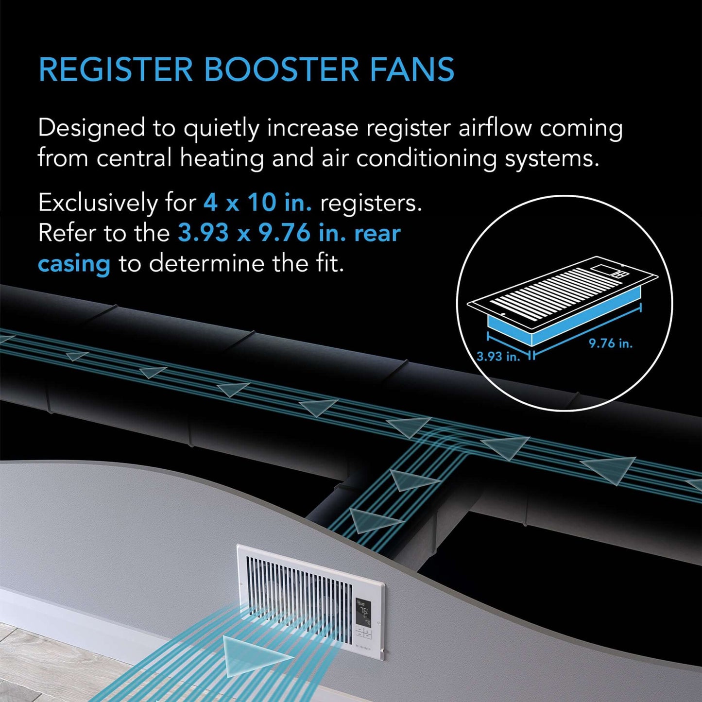 AC Infinity AIRTAP T4, Quiet Register Booster Fan System, White, for 4" x 10" Registers