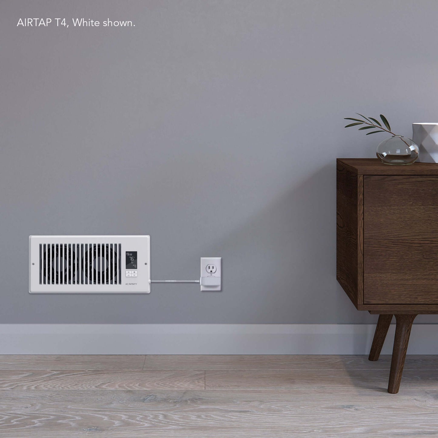 AC Infinity AIRTAP T4, Quiet Register Booster Fan System, White, for 4" x 10" Registers