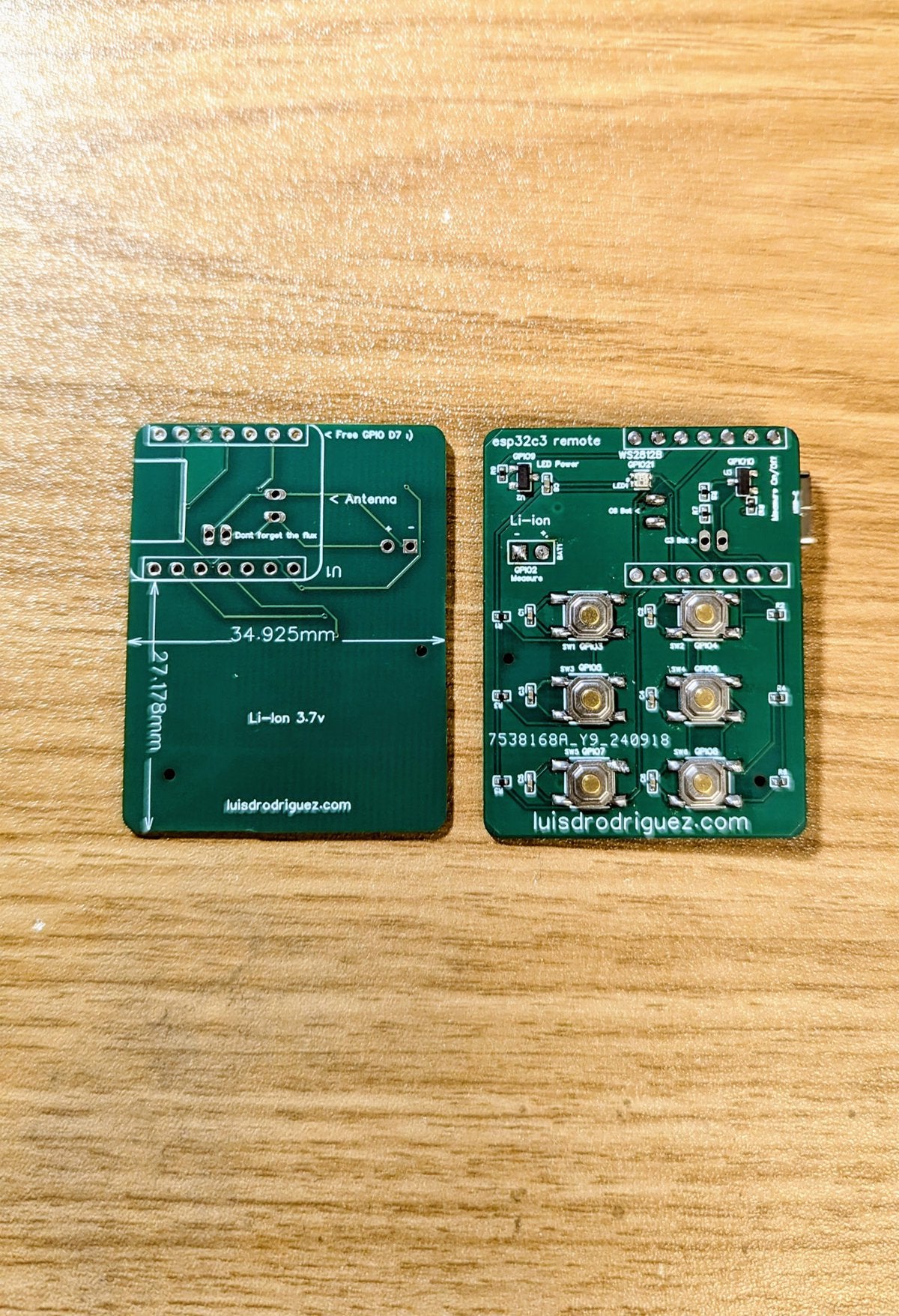 ESP32 Remote 6 Button RGB PCB