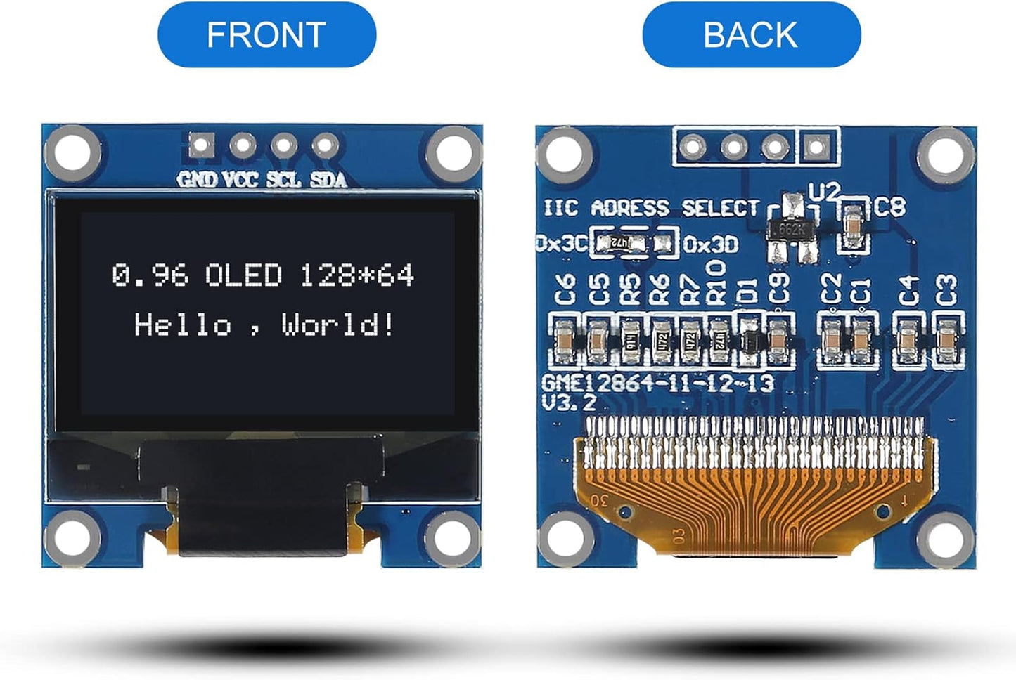 0.96 inch 12864 128X64 OLED LCD Display Board Module I2C IIC SSD1306 Driver 4 Pins