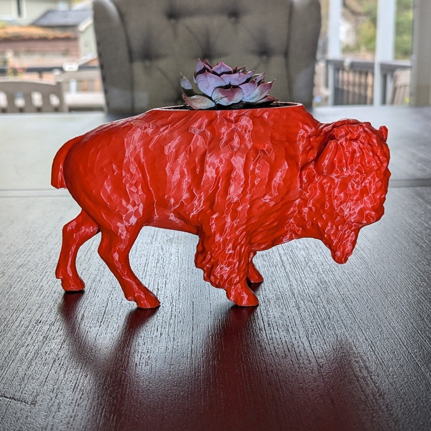 3D Printed Buffalo Planter, Red and Blue Succulent Pot, Eco-Friendly Plant Holder, Unique Home Décor Gift
