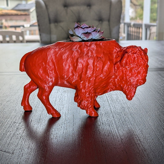 3D Printed Buffalo Planter, Red and Blue Succulent Pot, Eco-Friendly Plant Holder, Unique Home Décor Gift